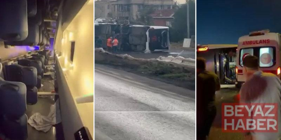 Büyükçekmece’de servis otobüsü devrildi: 18 yaralı