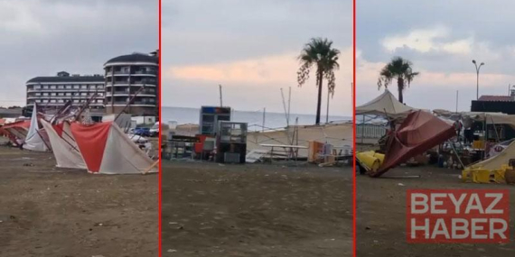 Arsuz’da Gastro Fest alanı fırtınada zarar gördü: Çadırlar uçtu, ekipmanlar hasar aldı