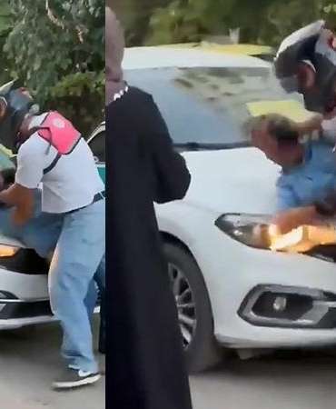 Yol verme tartışmasında motokurye, otomobil sürücüsünü kaputa yatırıp defalarca yumrukladı