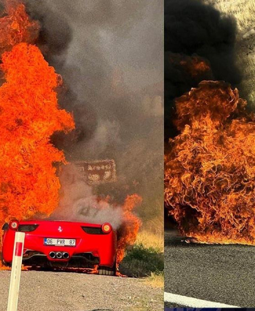Seyir halindeyken alev alan lüks otomobil kullanılmaz hale geldi