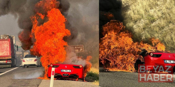 Seyir halindeyken alev alan lüks otomobil kullanılmaz hale geldi
