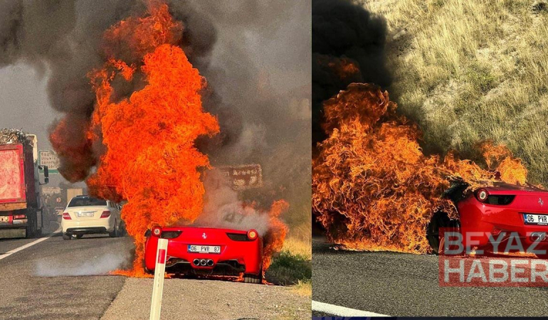 Seyir halindeyken alev alan lüks otomobil kullanılmaz hale geldi
