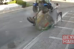 İzmir'de yayanın traktörden kopan tankerin altında kalmaktan kurtulması kamerada
