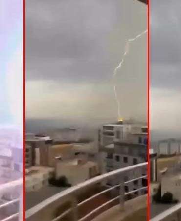 Şırnak’ta 8 katlı binaya yıldırım isabet etti; o anlar kamerada