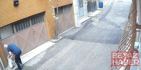 Kedilerin mama kaplarını çöpe atıp, sularını döken baba-oğul kamerada