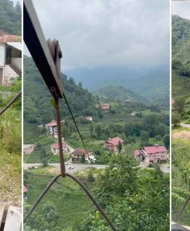 İlkel teleferikle tehlikeli yolculuk kamerada