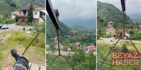 İlkel teleferikle tehlikeli yolculuk kamerada
