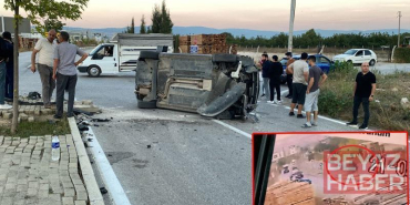 Refüje çarpan otomobilin devrilmesi kamerada; 1 yaralı