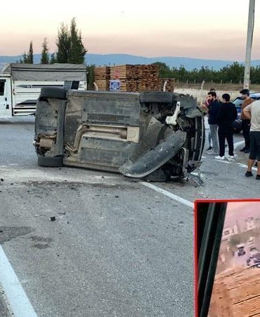 Refüje çarpan otomobilin devrilmesi kamerada; 1 yaralı