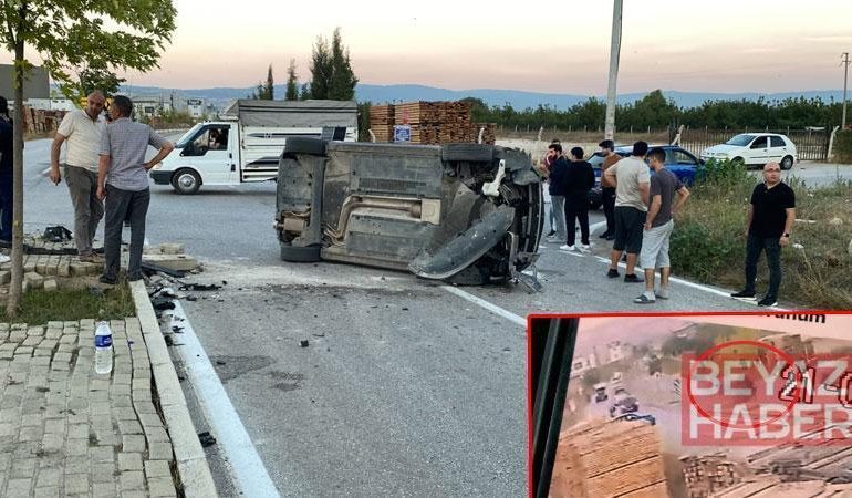 Refüje çarpan otomobilin devrilmesi kamerada; 1 yaralı