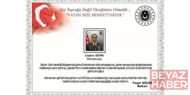 Zeytin Dalı Harekat bölgesinde görevi sırasında rahatsızlanan asker şehit oldu