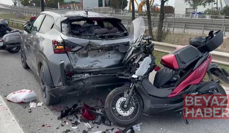 Tuzla TEM Otoyolu’nda emniyet şeridinde duran otomobile çarpan motosikletli polis yaralandı