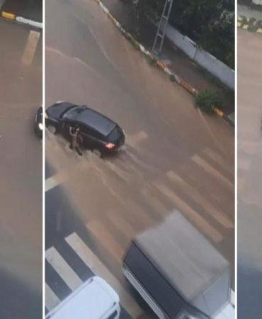 Sultanbeyli’de yağmur suyunda sürüklenerek yere düşen çocuğa sürücü yardım etti