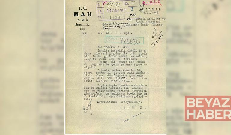 MİT, İnönü ile Churchill görüşmesinin Alman çevrelerine yansımasına ilişkin belgeyi paylaştı