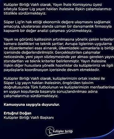 Kulüpler Birliği’nden yayın ihalesiyle ilgili açıklama