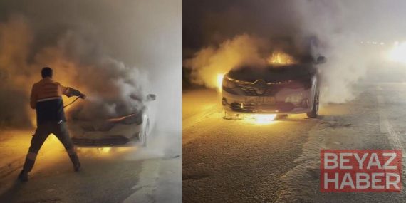 Sultangazi'de seyir halindeki otomobil alev alev yandı